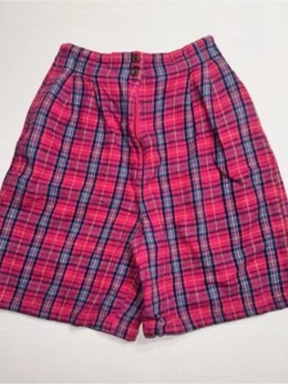 IVY Fundamentals 80-90s Pink Plaid Mom Shorts High Waisted Pleated Bermuda 11-13